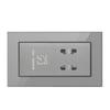 Versão Hong Kong e Macau Tomada Britânica 13A com Carregamento Rápido USB Tipo-C Padrão Britânico Perna Quadrada Três Furos Painel de Vidro Cinza