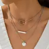 Moda Transfronteriza Europea y Americana Cadena para Clavícula Colgante Redondo con Borla Collar Apilado Multicapa Collar de una Sola Palabra Multicapa Juego de 3 Piezas
