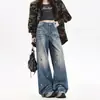 Jeans de Pierna Ancha con Salpicaduras de Pintura y Graffiti Estilo High Street Americano para Mujer, Pantalones de Otoño Desgastados, Pantalones Largos Estilo Páramo Vintage