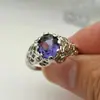 Huajie Luxo Requintado Conjunto Dourado Zircônia Roxa Anel Romântico Feminino Noivado Noiva Princesa Anel de Amor