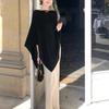 Estilo Parisiense de Luxo com Ritmo Lento, Lã de Alta Qualidade Old Money, Top Assimetrico tipo Manto/Xale, Jaqueta, Calça Feminina