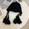 Gorro de lana rojo estilo ins coreano para niños otoño e invierno tejido a mano con borla gorro de invierno cálido para las orejas
