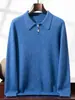 Otoño e Invierno Nuevo Punto de Siete Agujas Doble Hilo Engrosado Polo para Hombre Cachemira Tejido Color Sólido Business Casual Tejido Punto