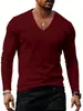 Camiseta Transfronteriza para Hombre 2025 Tops Transfronterizos Capa Base Primavera y Otoño Ropa para Hombre Europea y Americana Cuello en V Color Sólido Talla Grande Casual Manga Larga Ropa para Hombre