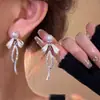 Pendientes de Perla con Tachuelas de Diamante y Lazo de Aguja de Plata S925 para Mujer, Pendientes de Lujo Ligero de Gama Alta, Pendientes de Zirconia con Borla Larga, Modernos