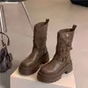 Botas de Caballero de Moda Estilo Británico Retro con Suela Gruesa de Dos Vías para Mujer 2026 Otoño Nueva Llegada Puntiagudas Redondas Tacón Grueso Elegante Botas de Moda