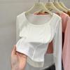 Top Térmico de Gola Quadrada para Mulheres, Outono e Inverno, Design Único, Top Curto Espinha de Peixe, Ajuste Slim, Camiseta Quente de Manga Comprida, Estilo Ins