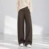 Calças casuais de cintura alta para mulheres, calças retas de perna larga para o trabalho de outono, com bom caimento, versáteis, fazem as pernas parecerem mais longas, para ir ao trabalho, micro