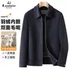 Chaqueta de hombre de doble cara, mezcla de lana y cachemira, con forro de plumón desmontable, cosida a mano y diseñada como una prenda exterior dos en uno.