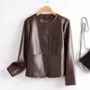 Jaqueta Curta de Couro Haining Estilo Novo 2025 Inspirada na Chanel para Mulheres, Casaco de Couro Simples Casual, Roupa de Exterior Tendência para Mulheres
