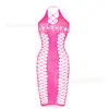 Lencería Estilo Europeo y Americano Modelo Nuevo Falda Corta Sexy Falda Bodycon Malla Hueca Sexy Seductora Sexy Vestido de Tirantes Sexy W455