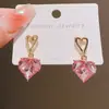 Pendientes coreanos con forma de corazón dulce con diamantes, sencillos y versátiles, modernos y elegantes, pendientes de nicho de lujo ligero de alta gama para mujer