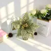 Nuevos productos navideños, decoraciones navideñas, flores artificiales, flores rojas de Navidad, decoraciones para árbol de Navidad de tela de alta gama