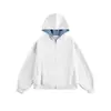 Sudadera con Capucha de Empalme a Cuadros para Hombres y Mujeres en Primavera y Otoño Diseño High Street Corte Limpio Holgada Cárdigan Chaqueta de Pareja
