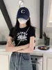 Camiseta Impresa Retro Americana para Mujer, Nuevo Estilo Verano 2026, Hombro Normal, Top Corto, Manga Corta, Negro, para Tallas Pequeñas