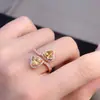 Anillo de Citrino de la Suerte Natural, Clásico Piedra Suelta Especificaciones 6*6mm Plata de Ley 925 Chapada en Oro Real de 18K Incrustado
