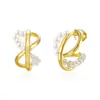 Pendientes de Plata con Aguja Plateada y Perlas Pequeñas Estilo Francés Europeo y Americano Pendientes de Ola de Doble Capa Diseño de Nicho Populares Pendientes de Estilo Caliente para Mujeres