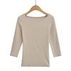 Estilo Europeo y Americano Cuello Barco Ajustado Manga Tres Cuartos Top Básico para Mujer Color Sólido Elástico Exterior Camisa Base Camiseta Color Sólido