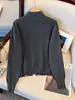 Cardigan de Tricô Cinza com Gola Alta e Zíper Duplo Feminino 2026 Outono/Inverno Novo Elegante Versátil Casaco Suéter A14618