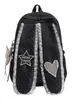 Mochila Estudiante Estilo Lolita Dulce Estilo Japonés con Ribete de Encaje de Doble Capa, Diseño de Corazón a Cuadros, Mochila Estilo Mejor Amiga