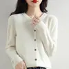 Camada Base Afunilada Estilosa de Primavera e Outono Estilo Fragrância Pequena Novo Tricô Cardigan Suéter Roupa Externa para Mulheres Gola Redonda Curto Slim