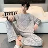Nova Coleção Outono e Inverno Masculina Algodão Adolescente Manga Longa Calça Longa Simples Casual Gola Redonda Pulôver Pode Usar Fora Roupa de Casa