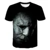 2024 Filme de Terror Halloween Manga Curta Gola Redonda Pulôver Camiseta Masculina Manga Curta 3D