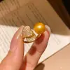 Anillo de Corazón de Zircón y Perla Chapado en Oro Real de 18 Quilates, Anillo de Lujo Ligero de Nicho de Gama Alta, Joyería de Mano Versátil y Exquisita para Mujeres
