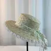 Sombrero de Paja Tulipán con Lazo de Encaje, Copa Plana, Gama Alta, Vacaciones, Ins, Sombrilla, Protección Solar, Sombrero de Paja Francés de Alta Calidad