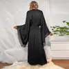 Robe Feiyun Comércio Exterior Cetim Renda Feminino Manga Sino Cardigan Longo Robe Externo Cintura Marcada com Cinto Múltiplas Cores Robe 336