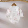 Mameluco de una pieza de algodón puro de manga larga Clase A, ropa de casa sin costuras con dibujos animados para bebés y niños pequeños, apto para todas las estaciones, verano Clase A
