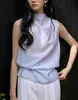 Camisa sin mangas de acetato bicolor Jicouture para mujer en verano, top fino holgado, elegante y de alta gama