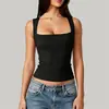 Nuevo top de tirantes anchos de cuello cuadrado estilo europeo y americano para yoga, alta elasticidad, transpirable, corte ajustado, adecuado para fitness, correr y deportes al aire libre para mujer