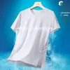 Camiseta de seda gelada de verão masculina, gola redonda, roupas de secagem rápida, manga curta, fina, respirável, meia manga, tamanho grande, top esportivo masculino, solto, moderno