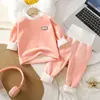 Conjunto de Roupa Íntima Térmica Infantil Meninos e Meninas Roupas de Outono e Calças Roupa de Casa de Lã para Bebê Roupas Espessas de Outono e Inverno