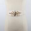Cinturón ancho elástico de cuero PU con costuras y hebilla tallada en metal para mujer, ideal para combinar con vestidos, suéteres y prendas exteriores, con sello elástico en la cintura.