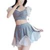 Traje de baño similar al de Song Ji-Ah, Estampado de pata de gallo, Dos piezas, Cubre abdomen, Adelgazante, Vestido de traje de baño conservador para aguas termales, Estilo deportivo a cuadros