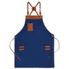 Delantal de lona transfronterizo con paneles de color contrastante y cinturón de cuero, adecuado para restaurantes, cafeterías, floristerías y panaderías, con tirantes cruzados en la espalda, personalizable