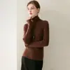 Nuevo suéter de cachemira pura para mujer de otoño e invierno, jersey de cuello alto apilado sin costuras, suéter de punto simple ajustado