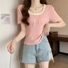 Dulce Estilo Chanel Moda Cuello Redondo Combinable Ajustado Adelgazante Suéter Corto Top Verano Nuevo Elegante Manga Corta
