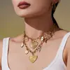 Mili Chapado en Oro Real de 18K Corazón Grande Multi-Accesorio Gota de Aceite Conjunto de Collar y Pulsera Conjunto Creativo de Acero Inoxidable