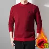 Suéter de Terciopelo para Hombre de Edad Media, Estilo Papá, para Otoño e Invierno, con Forro de Felpa y Espesor Adicional, Camiseta de Cuello Redondo para Base, Ropa Cálida para Vestir por Capas