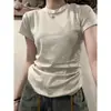 Calidad TikTok Wholesale Verano Algodón Puro Hombro Manga Corta Camiseta Mujer Talla Pequeña Ajuste Delgado Adelgazante Top Base para Mujer