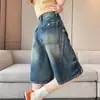 Shorts de mezclilla rotos estilo retro para mujer, verano 2026, corte slim, rectos, casuales, únicos, desgastados, de pierna ancha, de longitud media