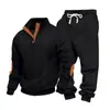 Conjunto de Sudadera Henry de Cuello Alto Texturizada Pesada Holgada de Otoño e Invierno Europeo y Americano para Hombre con Pantalones Casuales