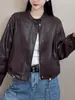 Jaqueta de Couro Feminina Petite Casaco Curto 2026 Outono Novo Estilo Coreano High-End Retrô Solta Versátil Emagrecedor Top Tendência