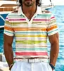 Camisa polo listrada de manga curta masculina, camiseta casual masculina da moda, camisa polo pullover europeia e americana da Amazon, peça única de dropshipping