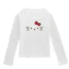 Camiseta de manga larga para mujer, nuevo estilo primavera y otoño, cuello en U, hombro normal, estampado de Hello Kitty de dibujos animados, rejuvenecedora, corte ajustado, top adelgazante
