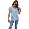 Ropa de Mujer Transfronteriza Europea y Americana 2024 Amazon Verano Nuevo Estilo Camisa de Manga con Volantes de Borde Volador Top de Punto de Una Sola Fila