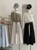 Saia Midi Lisa A-Line de Cintura Alta Semi-Elástica Omalai Estilo Simples Estilo Coreano com Cinto e Lenço 6654
